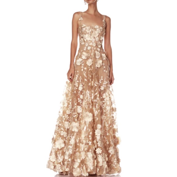 NEW  BRONX AND BANCO Jasmine Gold Gown Maxi Dress Gold Sequin Floral - Picture 3 of 14